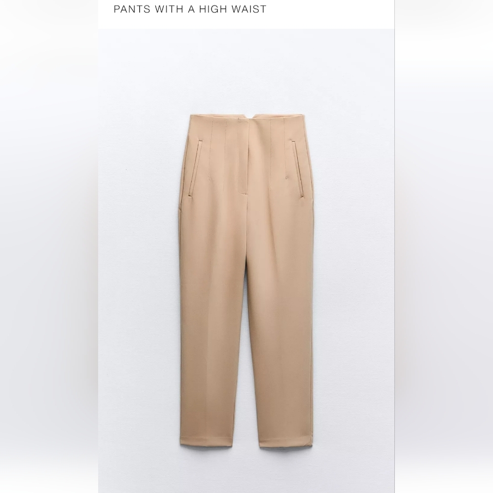 Zara Pants With A High Waist Womens Taupe L